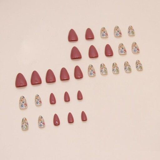 Flower Press on Nails displayed with packaging and accessories
