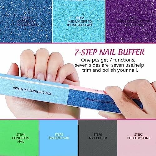 7-step nail buffer with functions for nail care.