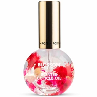 Blossom scented cuticle oil bottle with floral design.