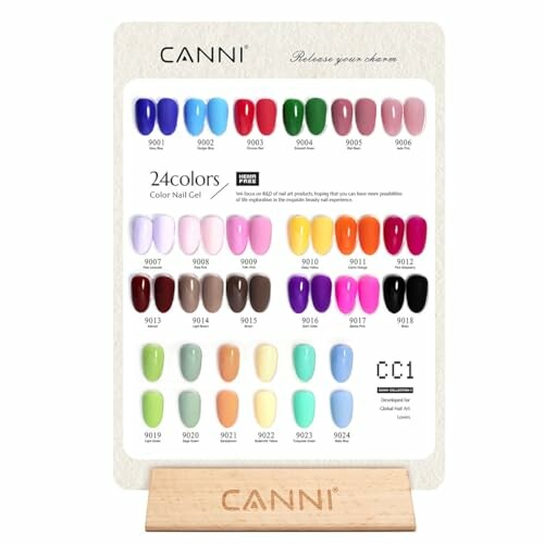 CANNI 24 colors nail gel color chart display.