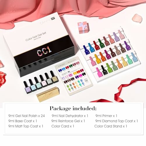 Color nail gel set with 24 gel polishes and accessories.