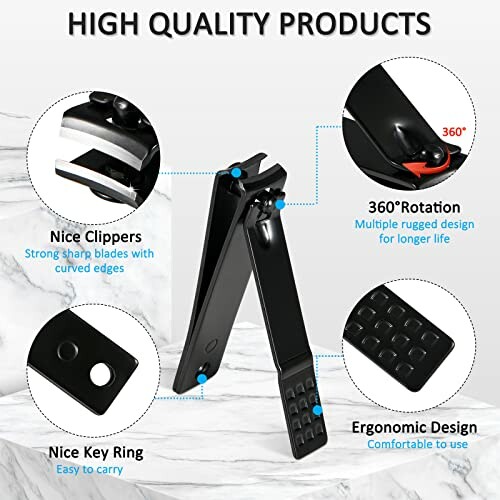 High quality nail clippers with features highlighted.
