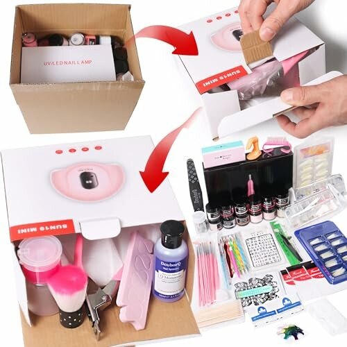 Unboxing and contents of a nail art kit.