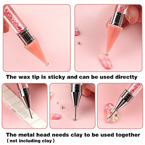 Nail art pen with wax tip and metal head in use.