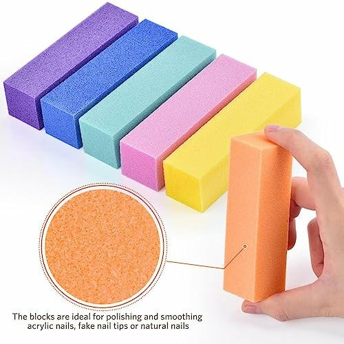 Colorful nail buffer blocks for polishing and smoothing nails.