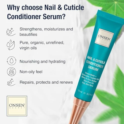 Nail and Cuticle Conditioner Serum benefits and packaging.