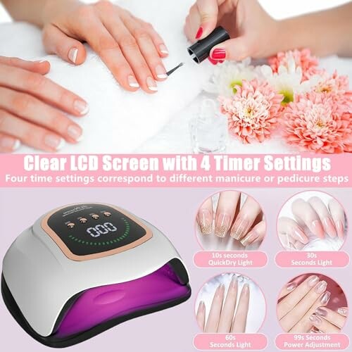 Nail dryer device with timer settings for manicure.