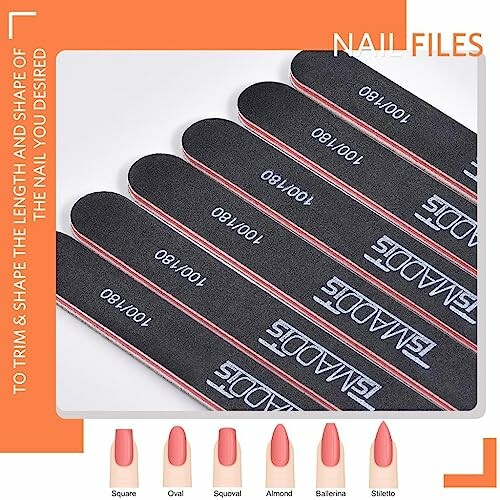 Set of nail files with different nail shapes.