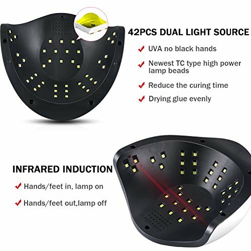 Nail lamp with 42 dual light sources and infrared induction.