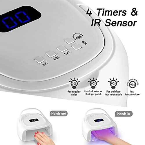 UV LED nail lamp with 4 timers and IR sensor for gel polish drying.