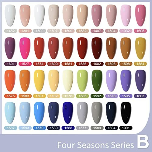 Nail polish color chart, Four Seasons Series B, with 36 different shades.