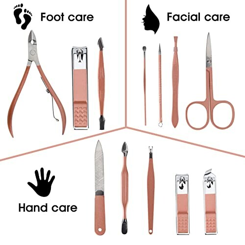 Manicure set with tools for foot, facial, and hand care.