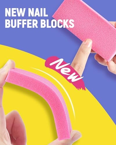 Pink nail buffer blocks with vibrant background.