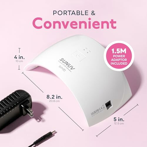 Portable and convenient nail lamp with power adapter.