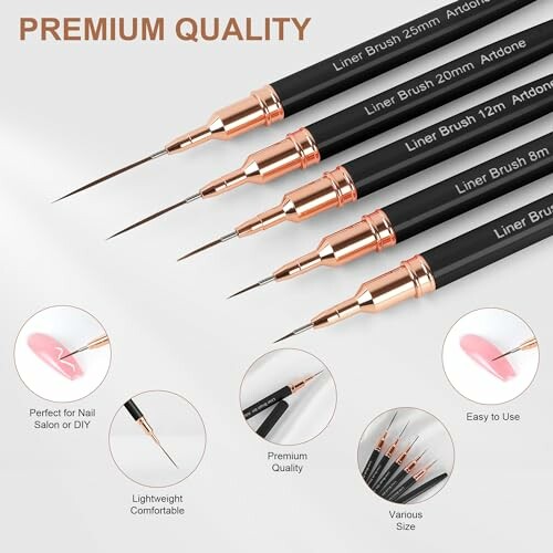 Set of premium quality nail art liner brushes with various sizes.