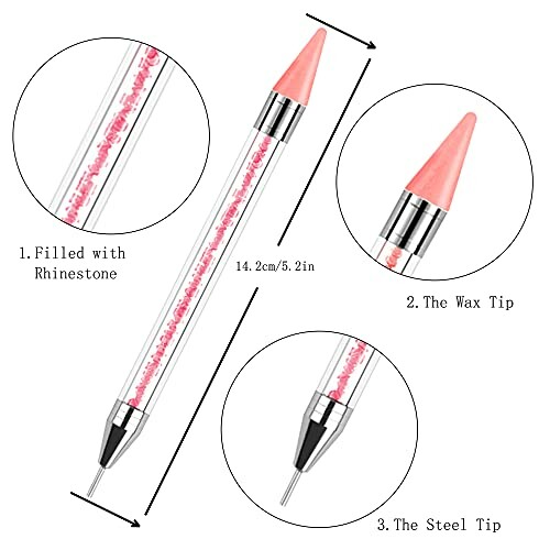 Dual-ended rhinestone picker with wax and steel tips.
