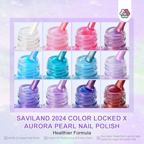 Saviland 2024 Color Locked Aurora Pearl Nail Polish collection with various shades.