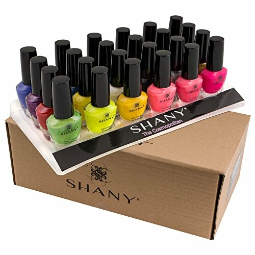 A set of colorful Shany nail polish bottles on a box.